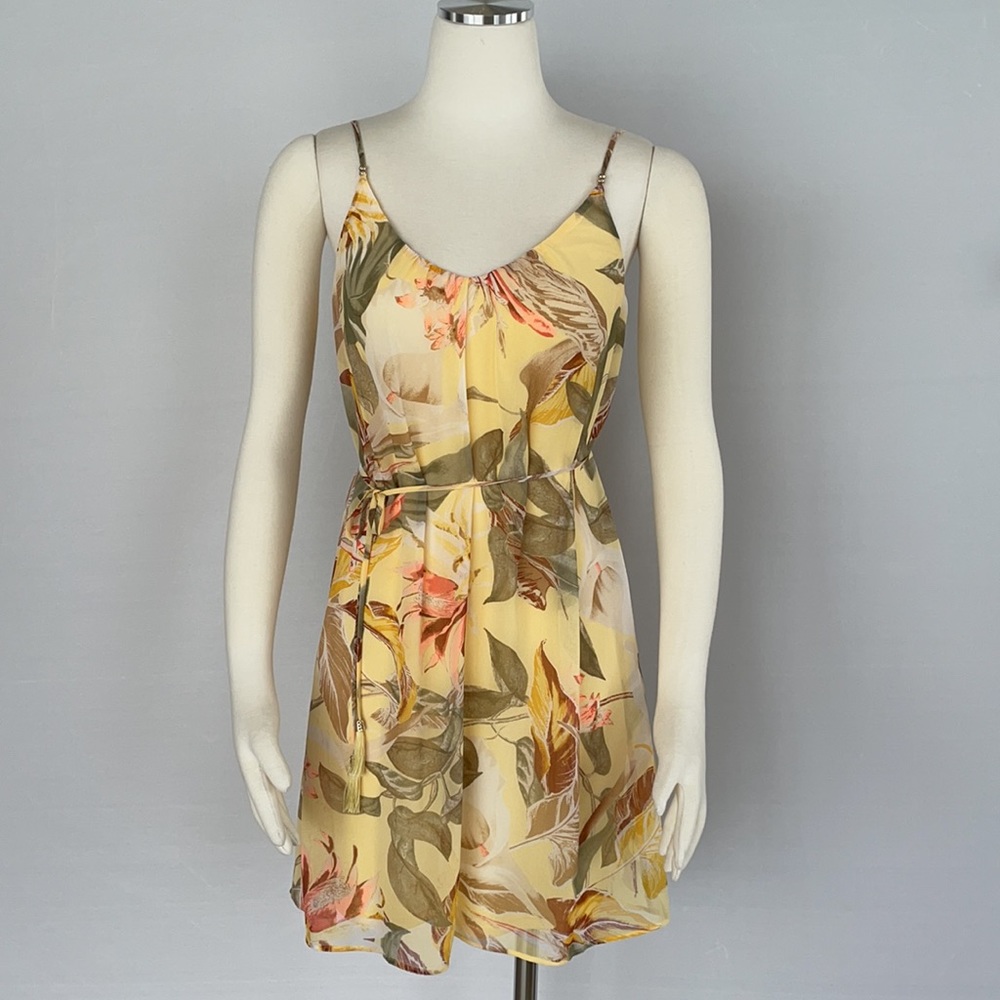 NWOT WHBM Yellow Tropical Print Slip Dress Size 0